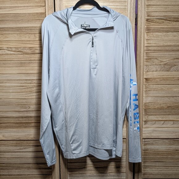 Habit Gray Long Sleeve Pullover with Blue Sleeve Print 40+ Solar Factor Size XL - Picture 1 of 10